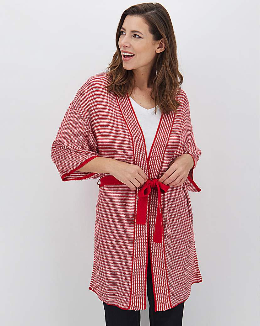 Red And White Kimono Sleeve Cardigan