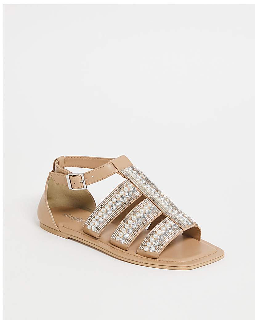 Embellished Flat Sandals Wide