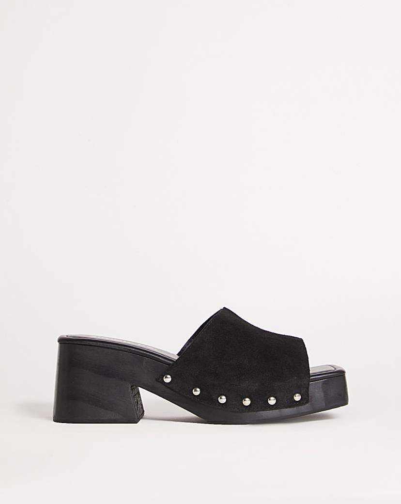Simply Be Wooden Block Heel Sandals Wide In Black | UK Size 7 Women's - Black