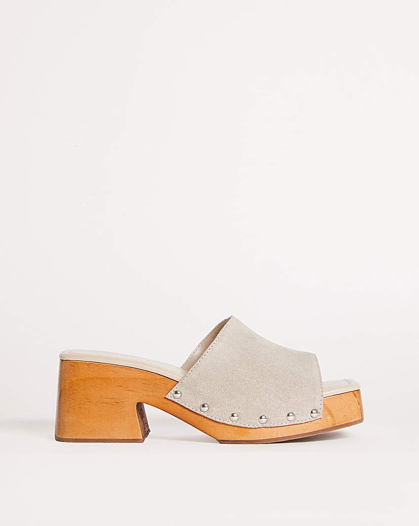 Wooden Block Heel Sandals Ex Wide - Stone