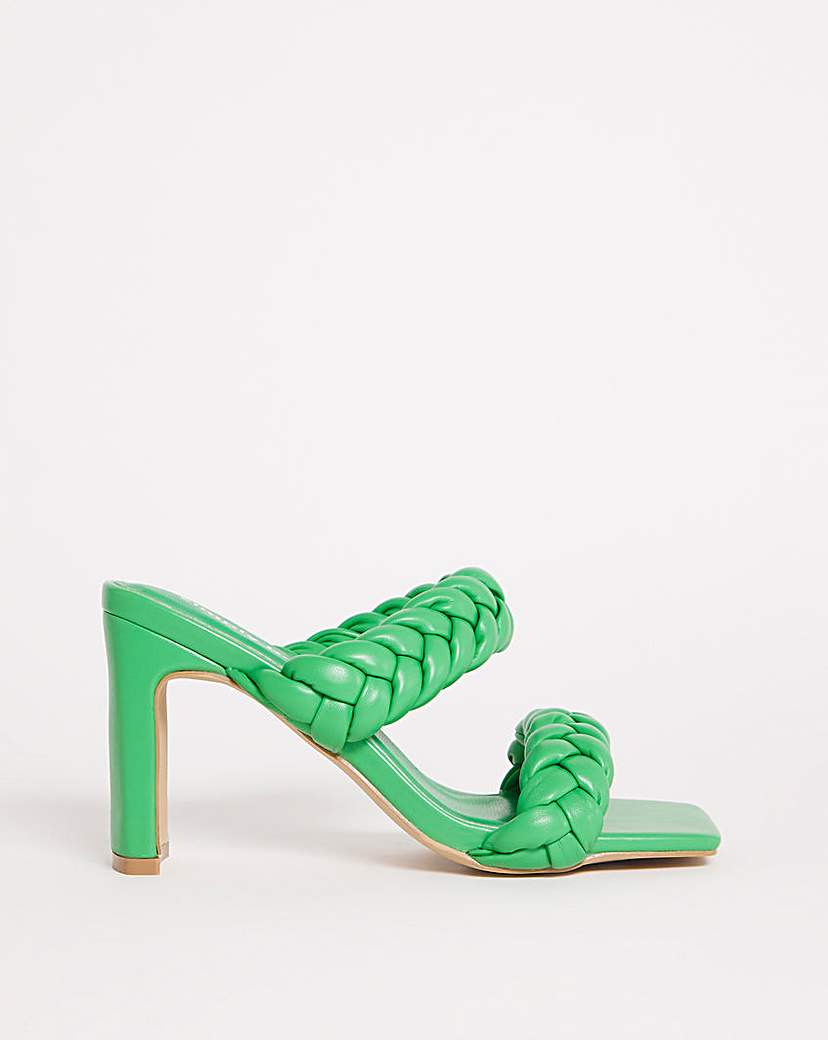 Plaited Heeled Sandals Ex Wide Fit - Green - Size 4 - Womens - Simply Be