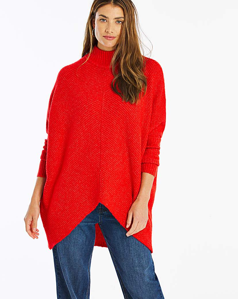 Red Cosy High Neck Ribbed Detail Jumper
