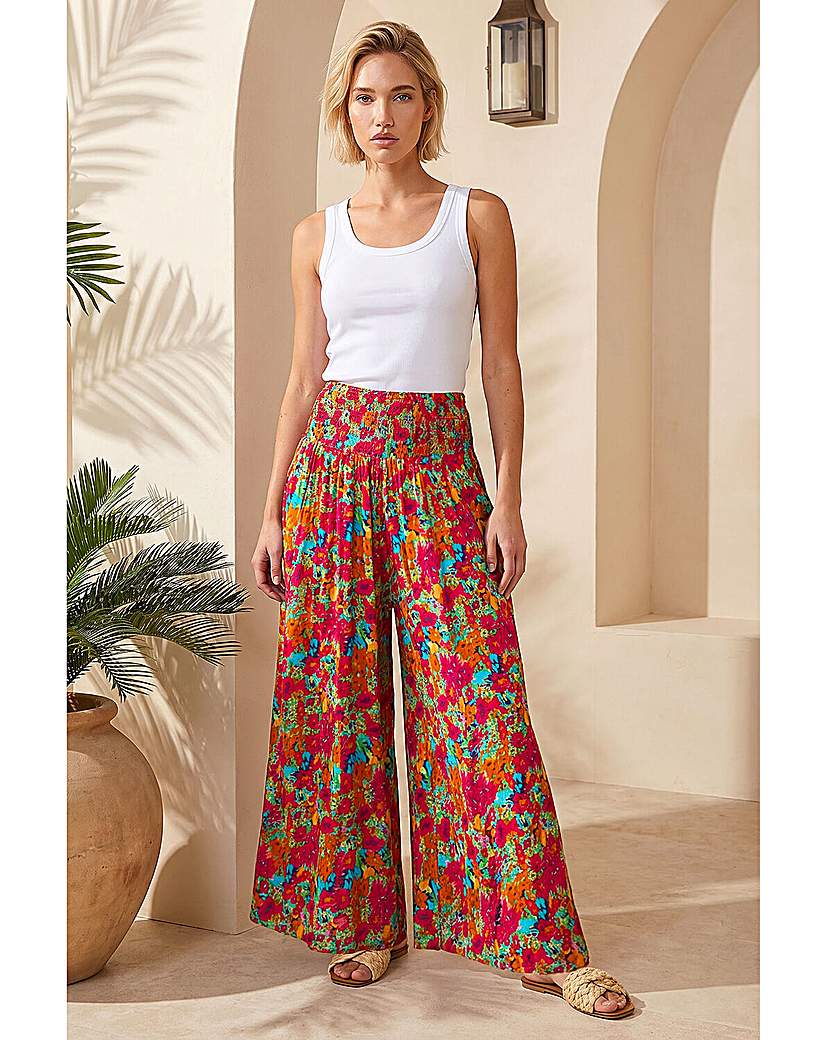 Roman Originals - Women - Palazzo Trousers - Abstract Print - Red - M