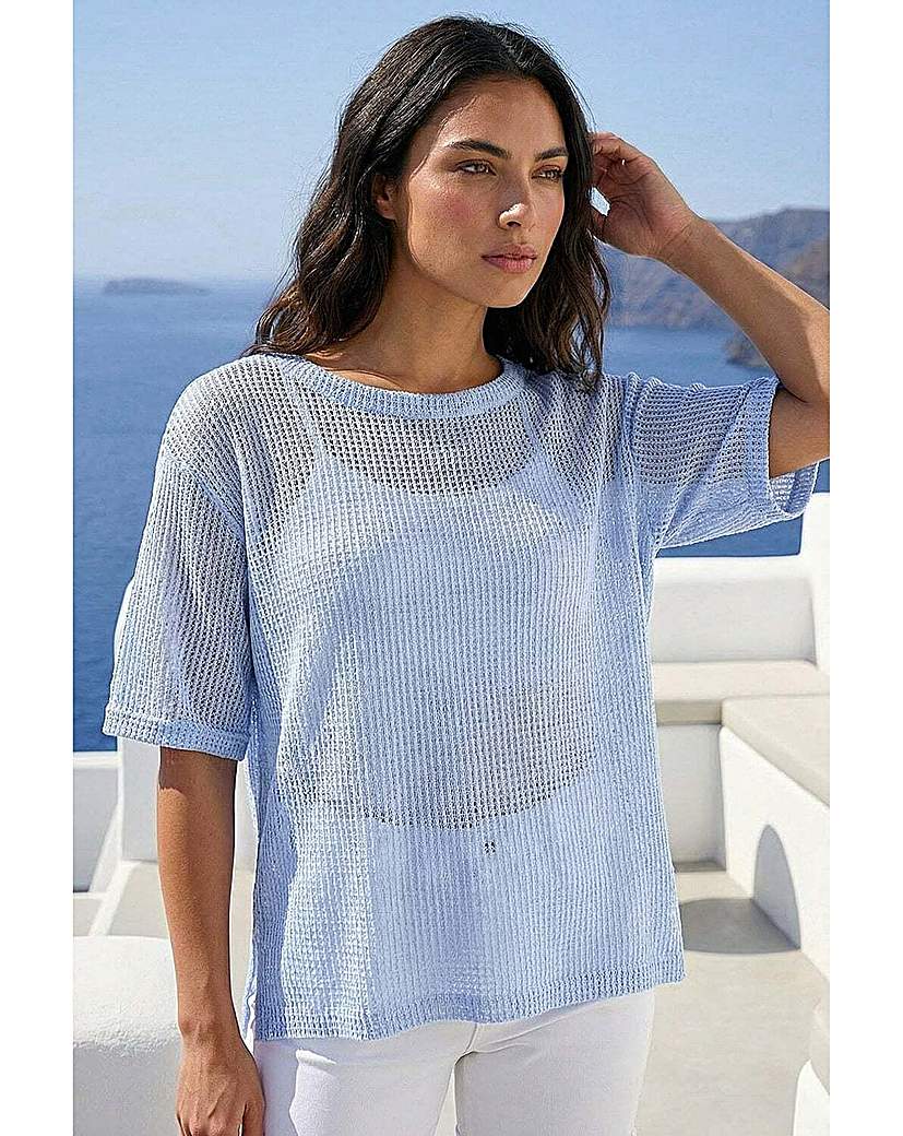 Roman Originals - Women's - Textured Stretch Top - Blue - 14