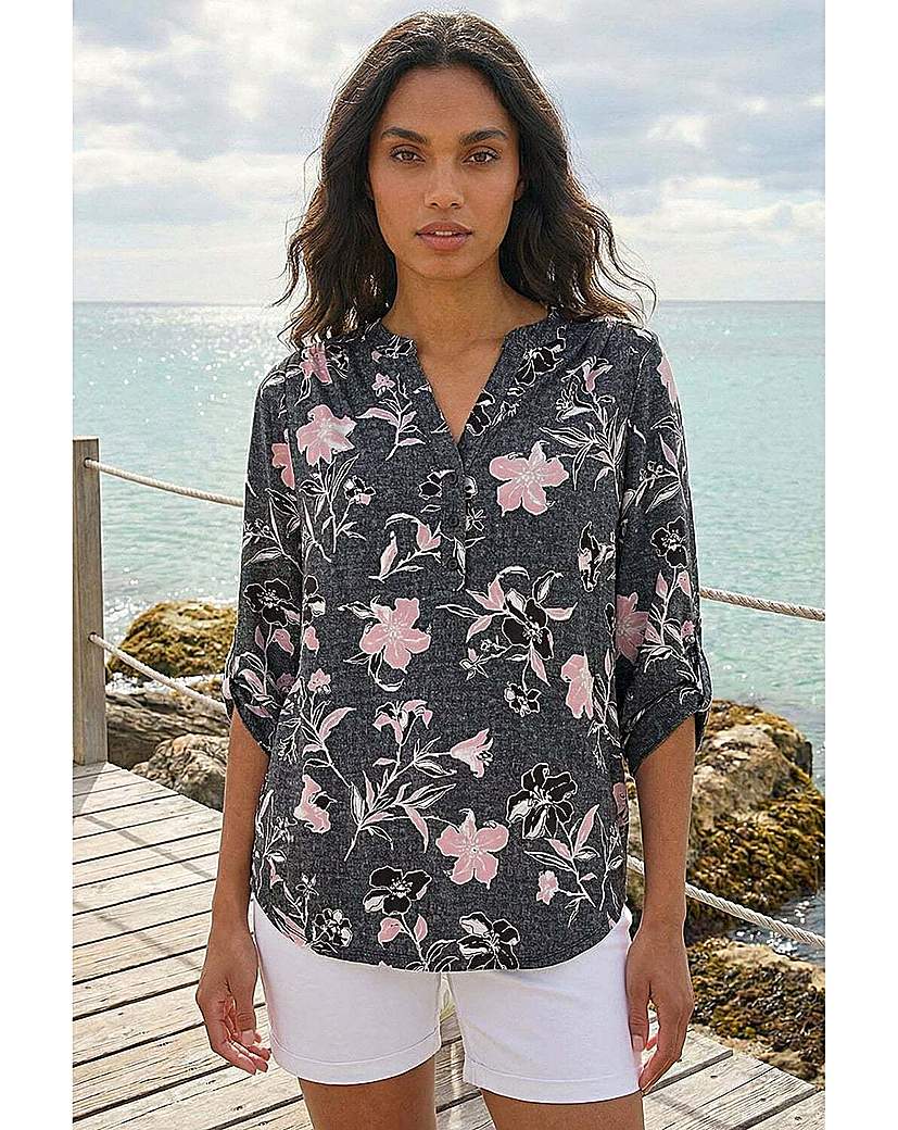 Roman Originals - Women's - V-Neck Shirt - Floral Print - Pink - Size 12