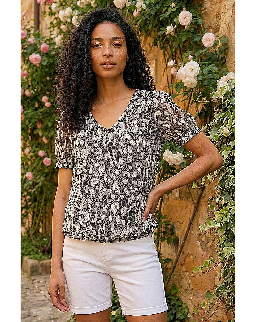 Roman Originals - Women's - Animal Print Burnout Top - Size 14 - Black