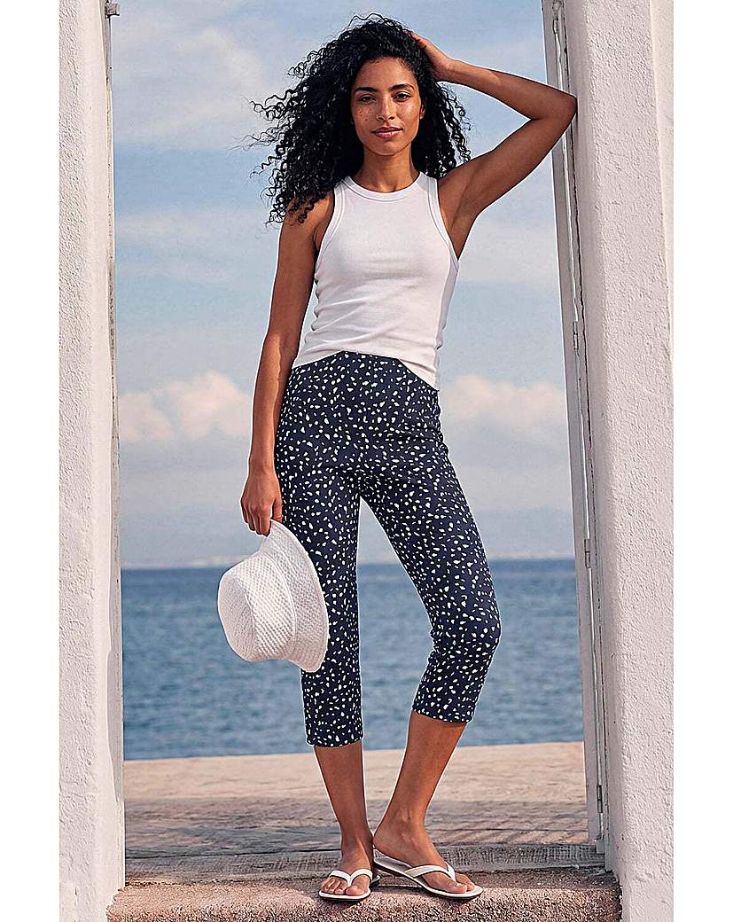 Roman Originals Women's Navy Roman Bengaline Spot Print Crop Trouser Size 20