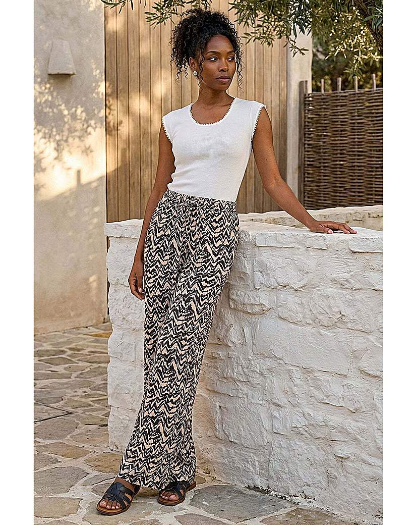Roman Originals - Women's - Wide Leg Trousers - Abstract Print - Beige - Size 18