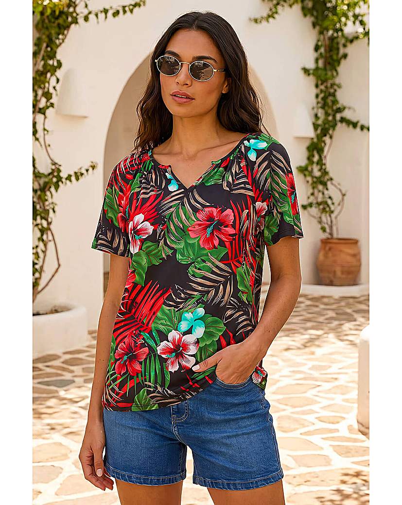 Roman Originals Women's Coral Roman Textured Floral Print V-Neck Top Size 18