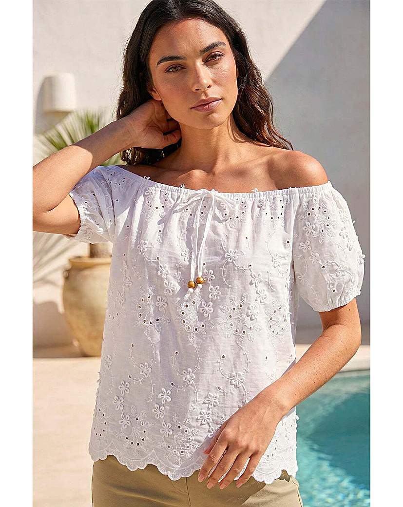 Roman Originals Ivory Roman Floral Embroidered Bardot Top - Size 20