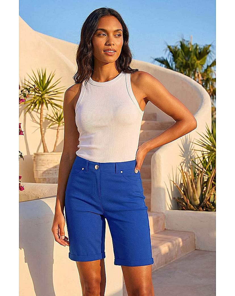 Roman Originals Women's Midnight Blue Roman Turn Up Stretch Shorts Size 14