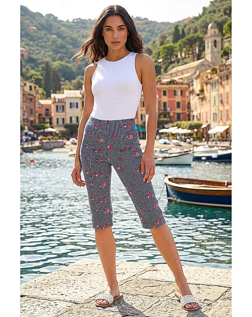 Roman Originals - Women's - Cropped Trousers - Floral - Navy - Size 20
