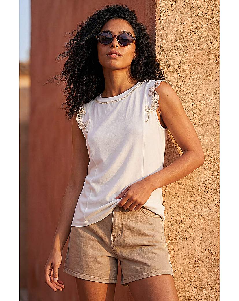 Roman Originals Women's Ivory Roman Embroidered Frill Top