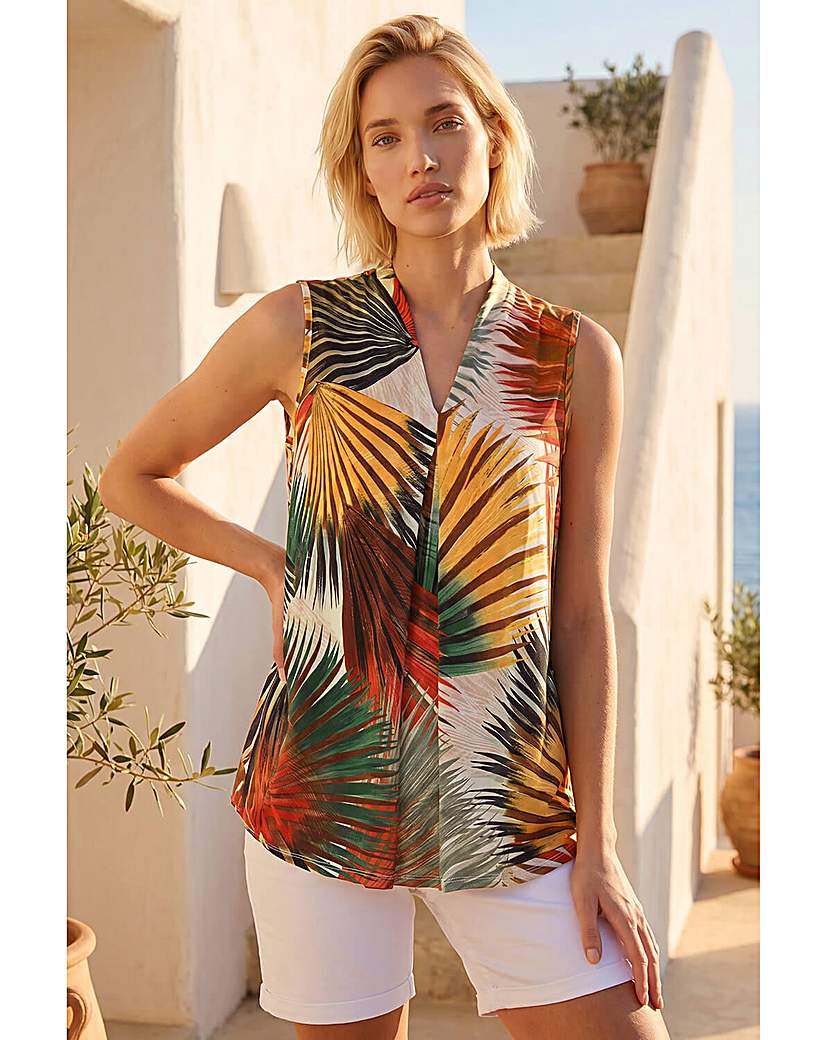 Roman Originals - Women's - Leaf Print Stretch Top - Orange - Size 10