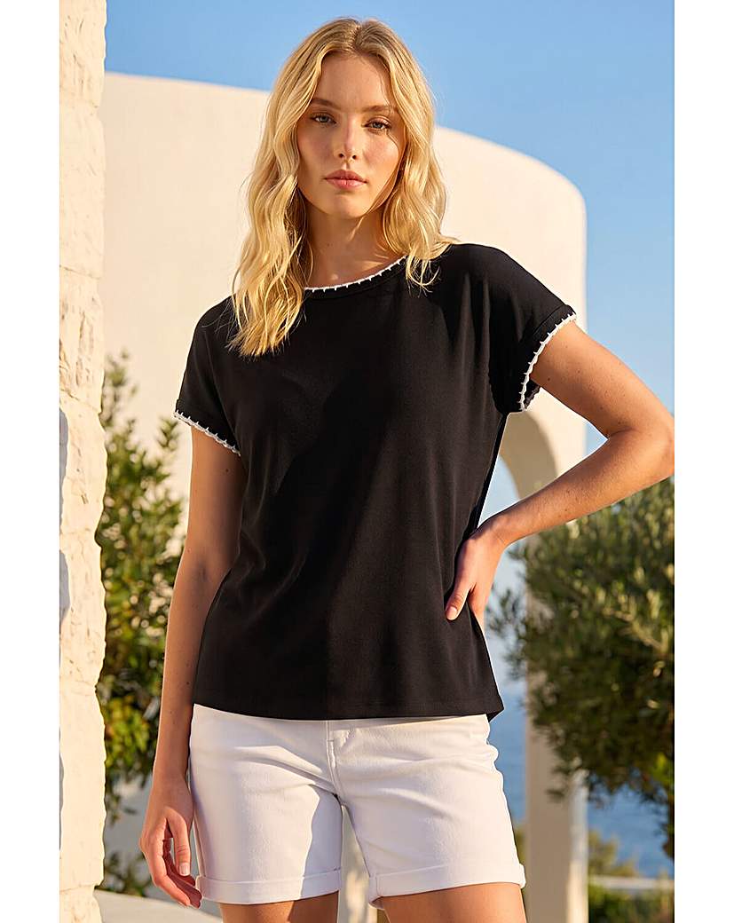 Roman Originals - Women's - Ribbed Top - Stitch Detail - Black - Size 16