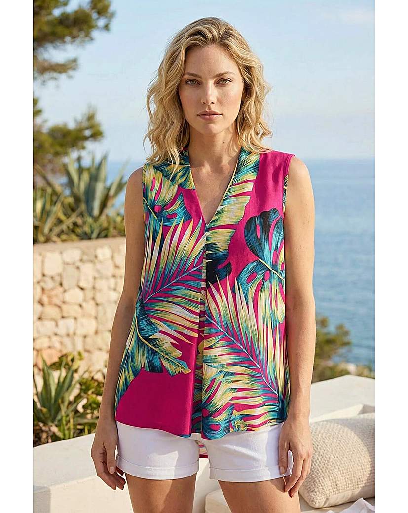 Roman Originals Women's Magenta Roman Leaf Print Stretch Vest Top Size 18