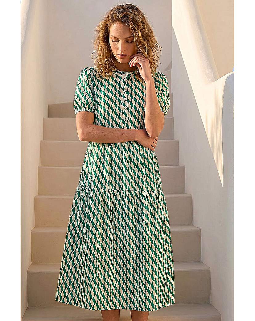 Roman Originals - Women's - Midi Dress - Geo Print - Button Shirt Style - Green - Size 12