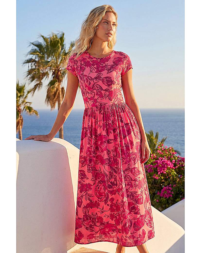 Roman Originals Women's Pink Roman Floral Print Pocket Midi Dress