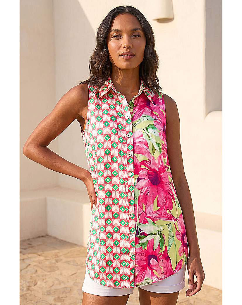 Roman Originals Women's Pink Roman Abstract Floral Longline Shirt Size 10