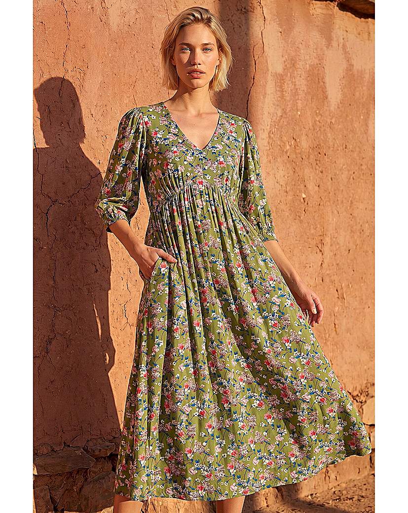 Roman Originals Green Roman Floral Print V-Neck Midi Dress Size 16