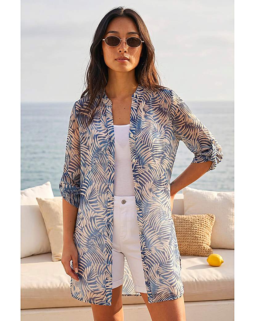 Roman Petite - Women's - Longline Shirt - Leaf Print - Blue - Size 14