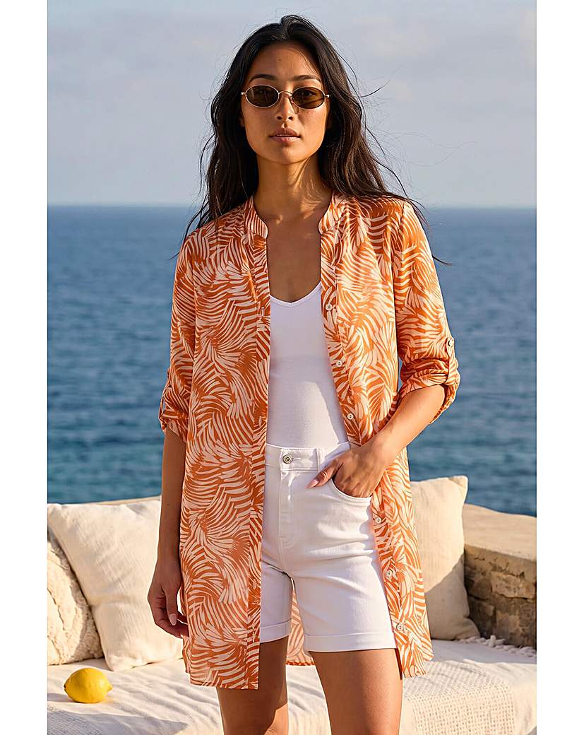 Roman Petite Coral Leaf Print Longline Shirt Size 16