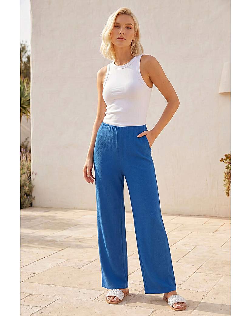 Roman Petite - Women's - Wide Leg Textured Trouser - Size 14 - Blue