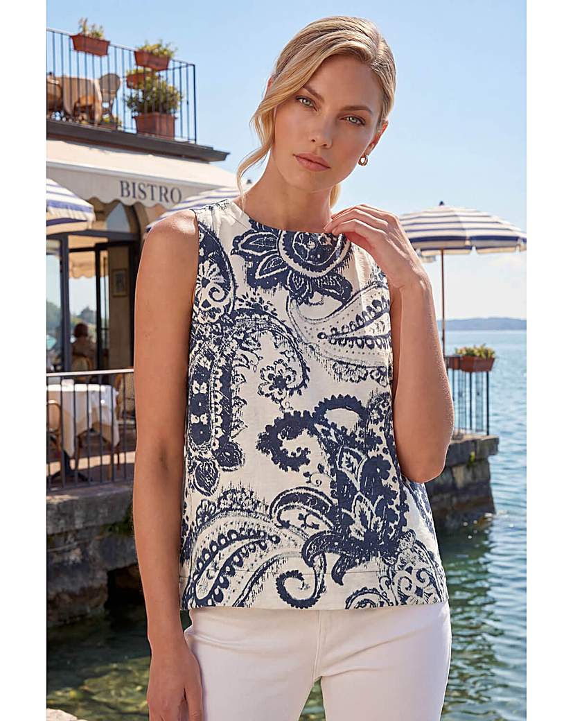 Roman Originals Women's Navy Roman Paisley Print Shell Top Size 20