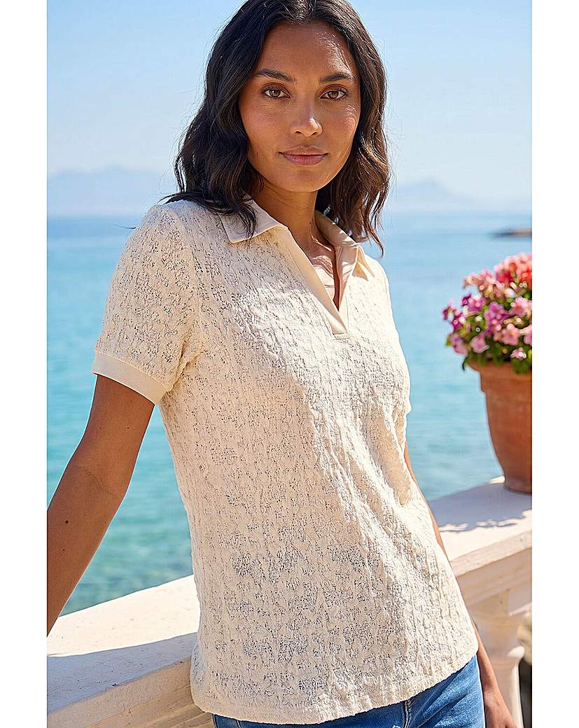Roman Originals Natural Roman Textured Collar V-Neck Top Size 12
