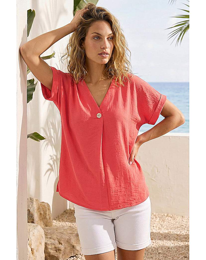 Roman Originals Orange Roman Pleat Front V-Neck Top Size 20