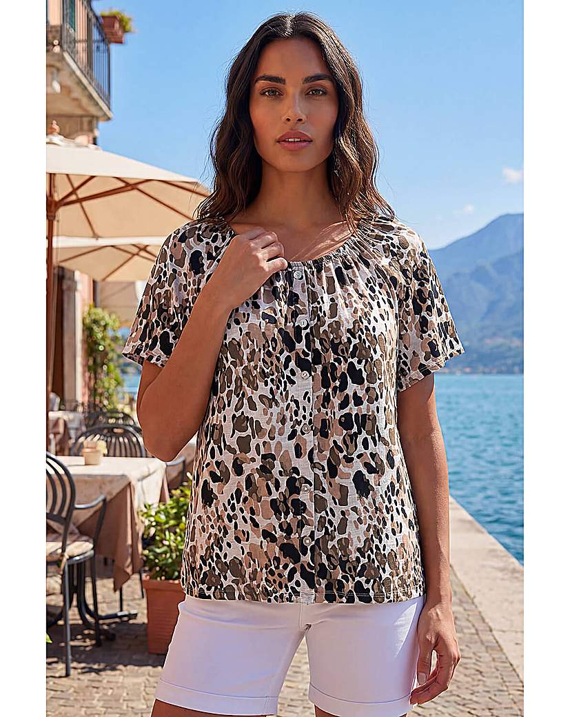 Roman Originals - Women's - Bardot Top - Marl Print - Natural - Size 14