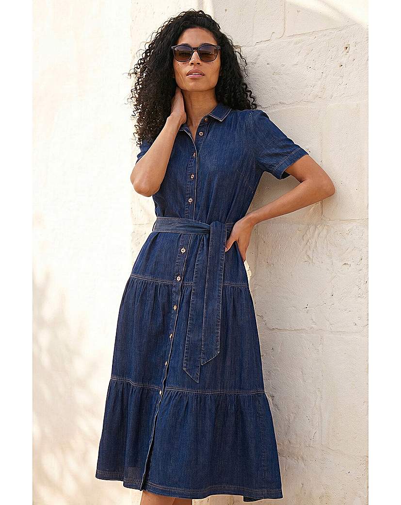 Roman Originals Blue Roman Denim Tiered Cotton Midi Dress Size 20