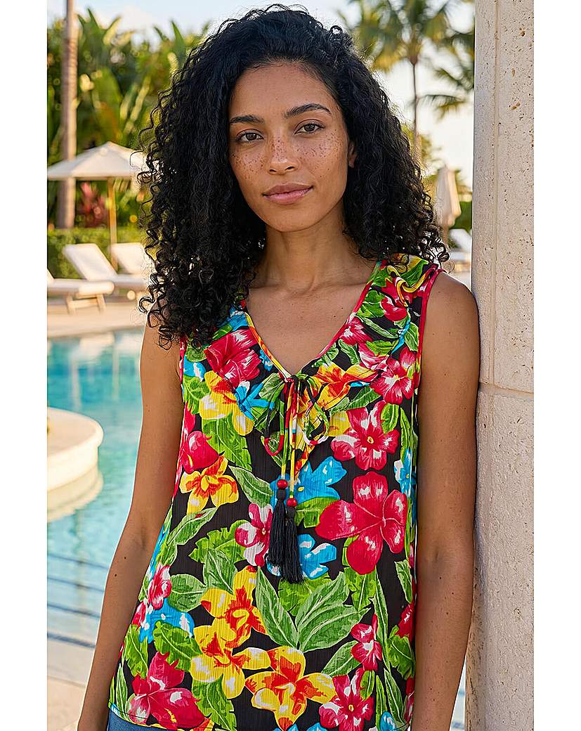 Roman Originals Green Roman Floral Print Tie Front Frill Top Size 10