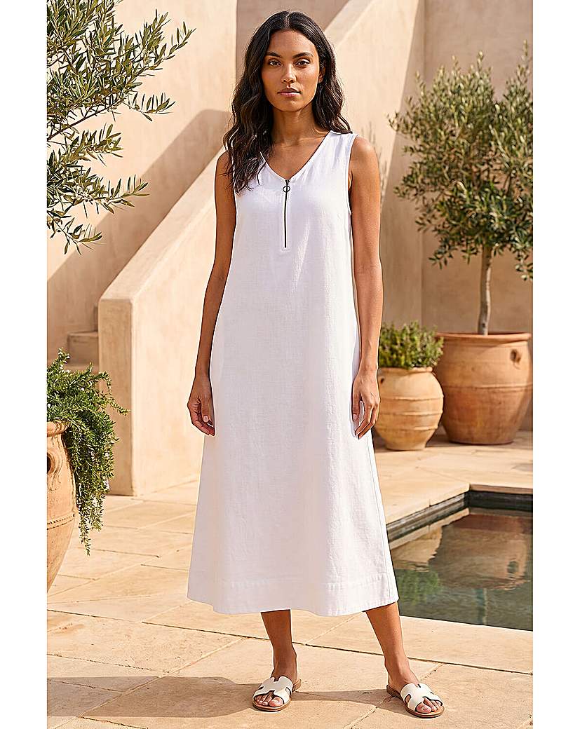 Roman Originals White Roman Zip Front Sleeveless Midi Dress Size 12