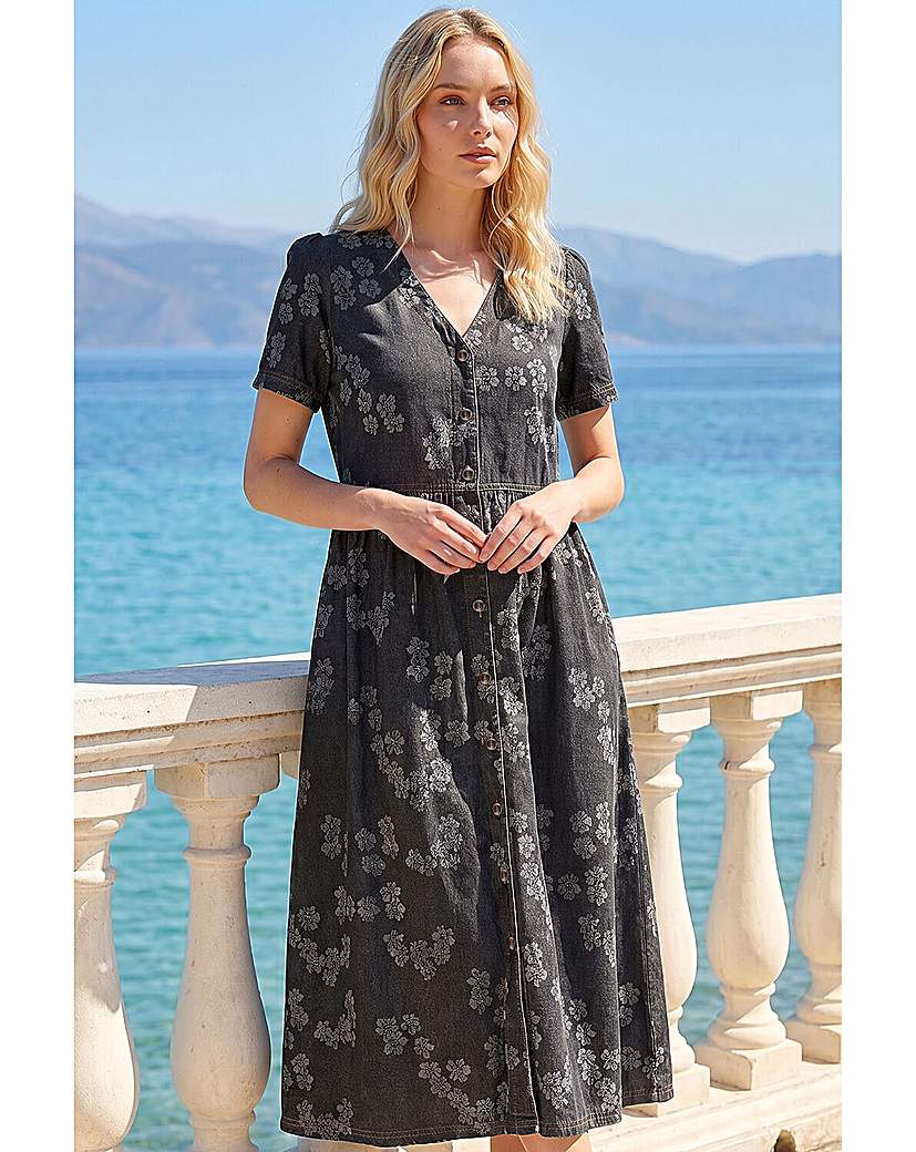 Roman Originals - Women's Floral Denim Shirt Dress - Midi - Black - Size 12