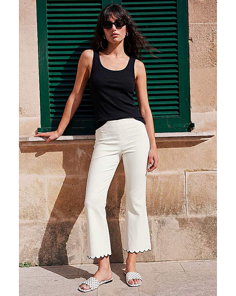 Roman Originals Women's Ivory Roman Cropped Stretch Flared Trouser Size 12