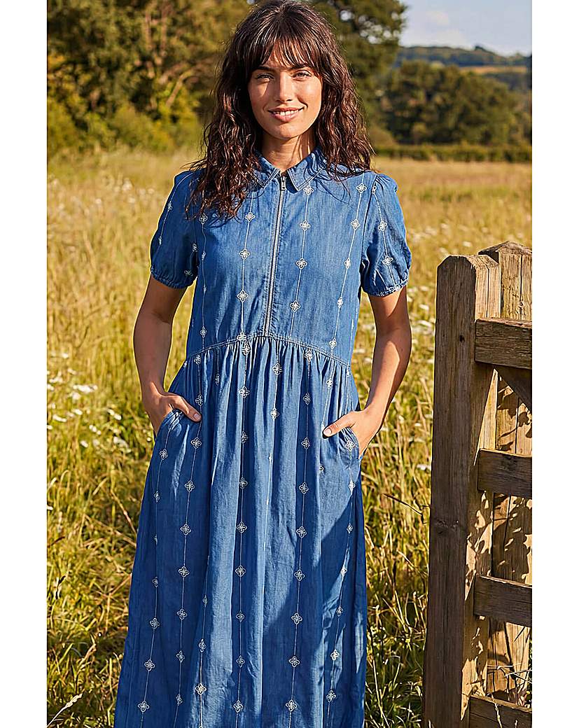 Roman Originals - Women's - Embroidered Zip Detail Dress - Denim - Size 18