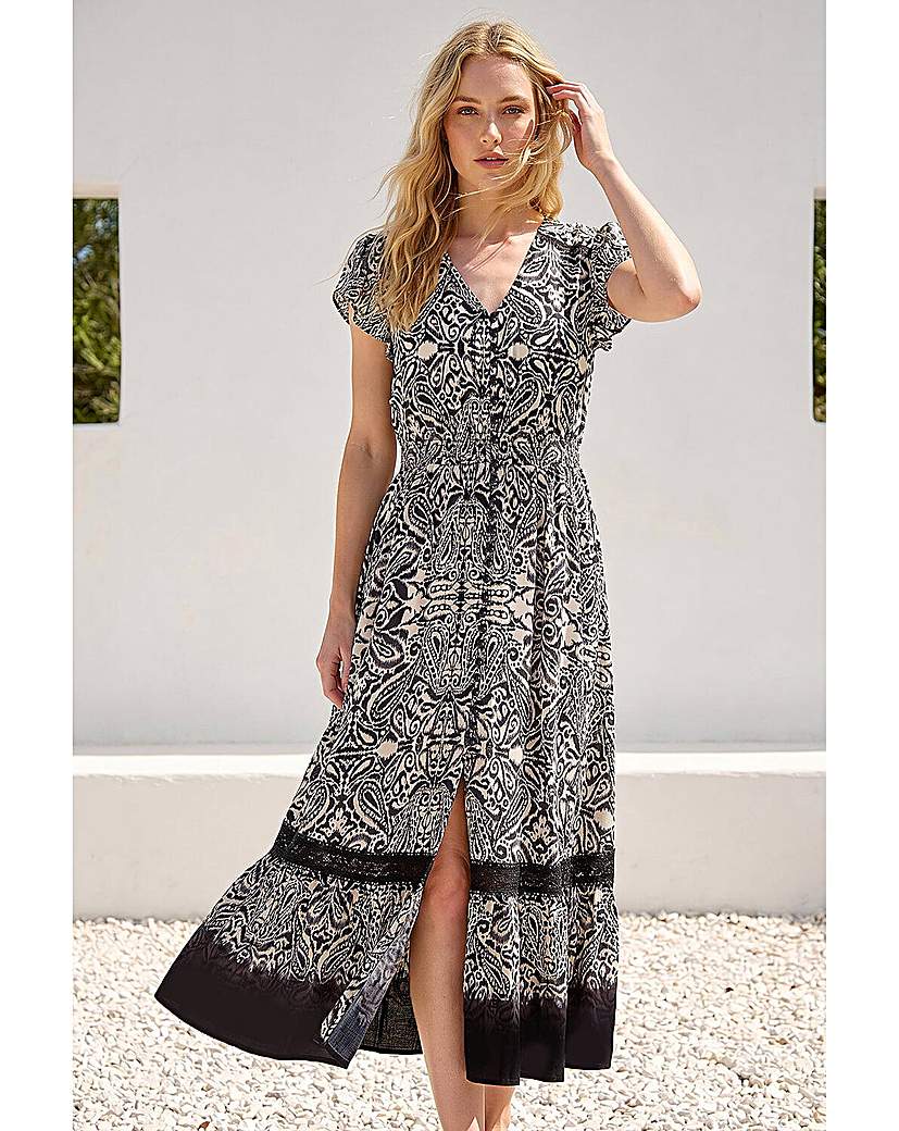 Roman Originals Black Roman Paisley Print Buttoned Midi Dress Size 12