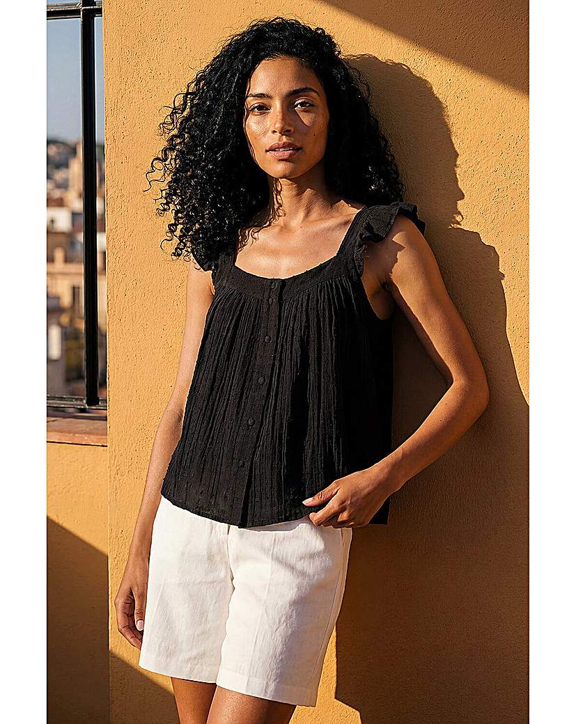 Roman Originals Black Roman Textured Frill Sleeve Cami Top Size 14
