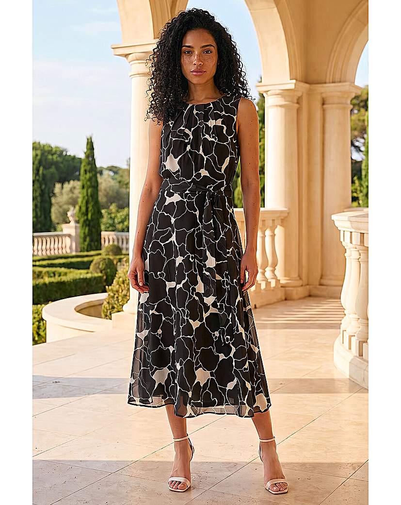 Roman Originals - Women's - Floral Chiffon Dress - Pleat Neck - Size 20 - Black