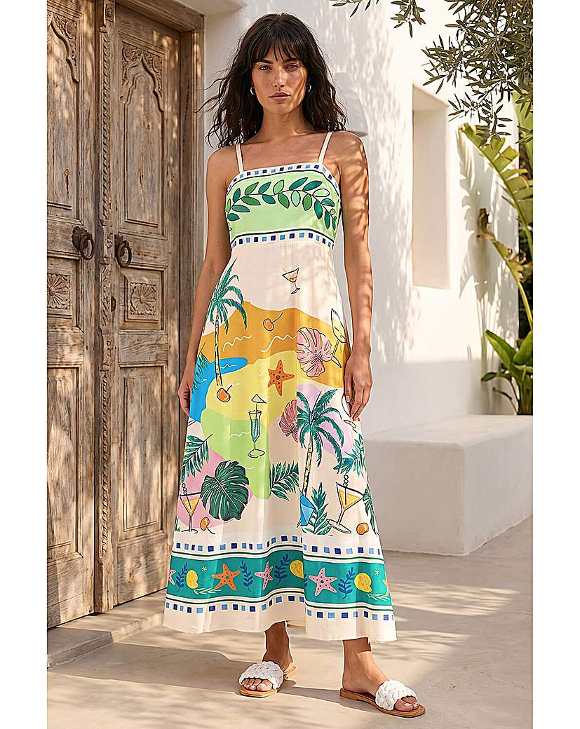 Roman Women's Beach Print Strappy Midi Dress in Ivory | Size: 20 - Image 4