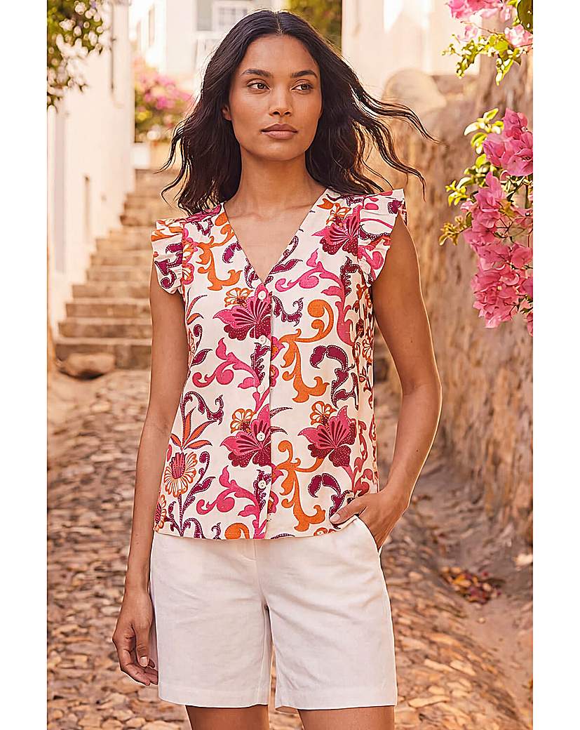 Roman Originals Pink Roman Floral Print Frill Sleeve Blouse - Size 12