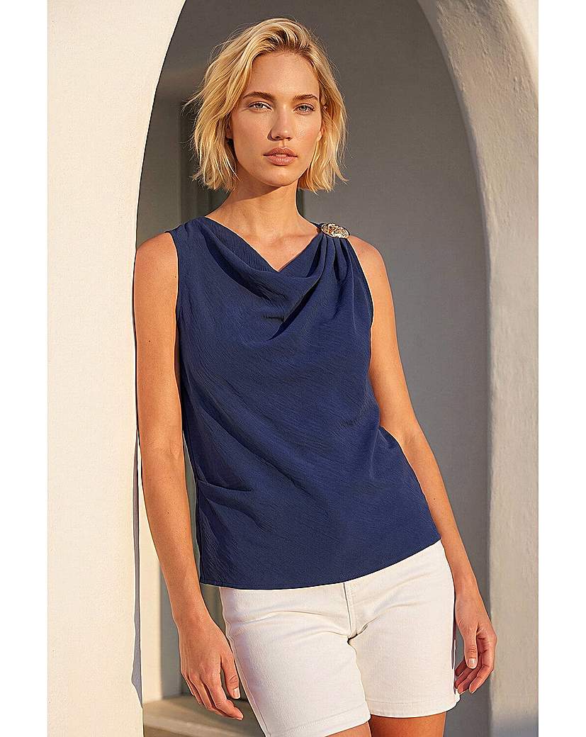 Roman Originals Navy Roman Hardware Trim Drape Top Size 20