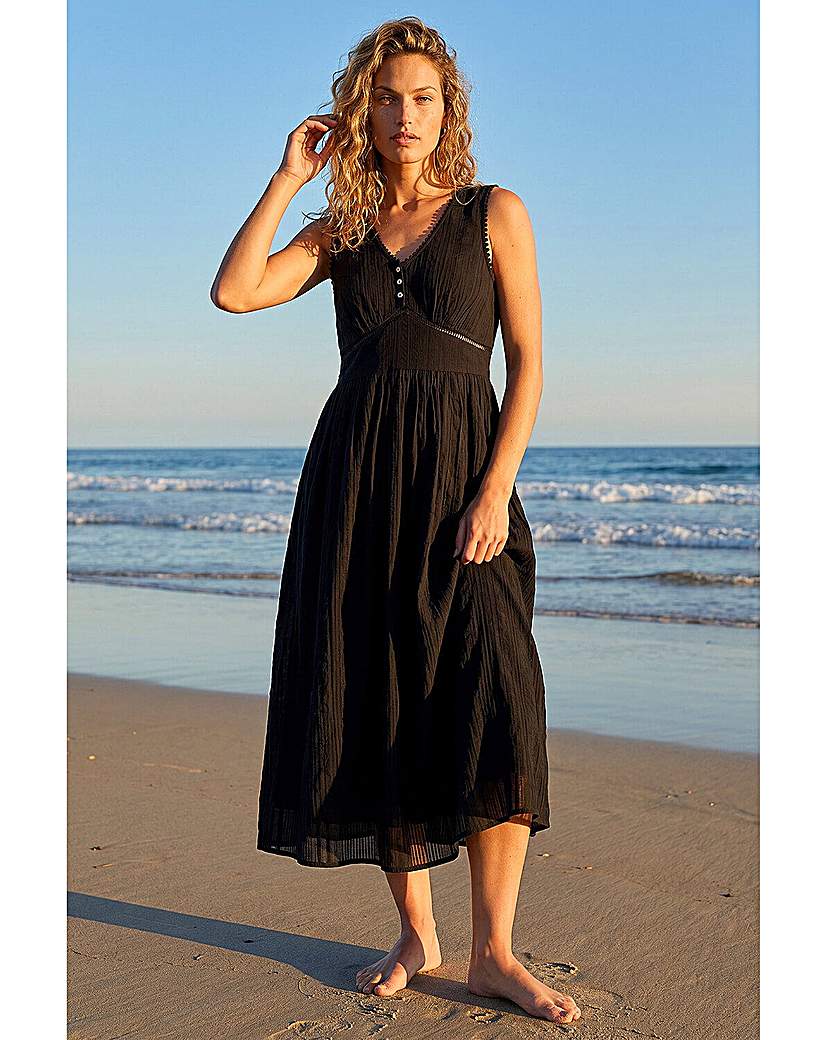 Roman Originals Black Roman Seersucker V-Neck Midi Dress Size 18