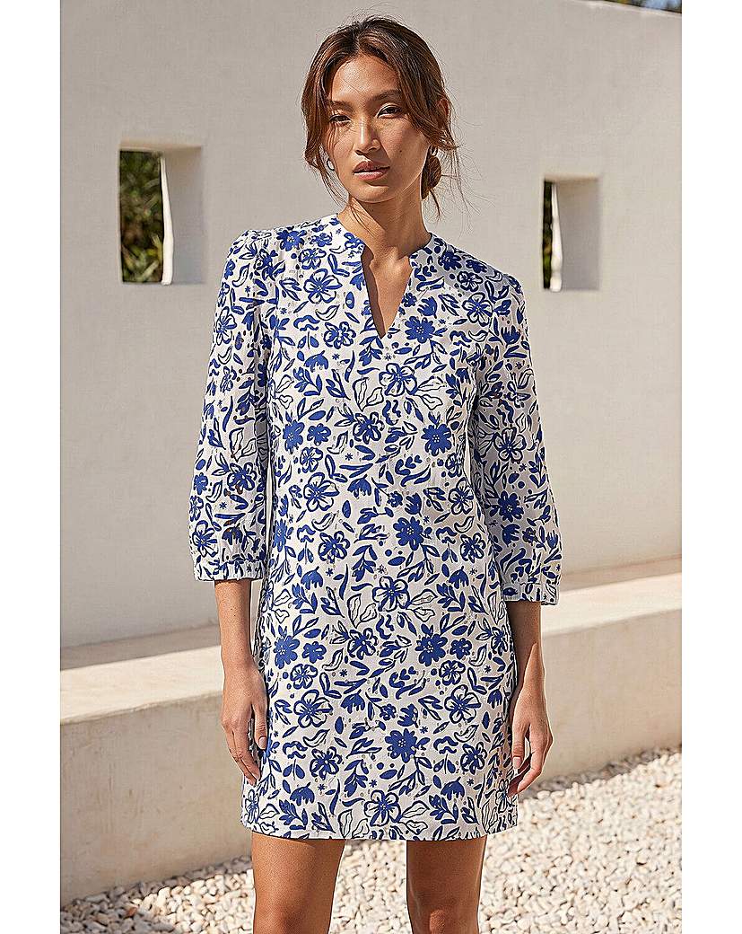 Roman Originals Women's Blue Roman Floral Print V-Neck Shirt Dress Size 18
