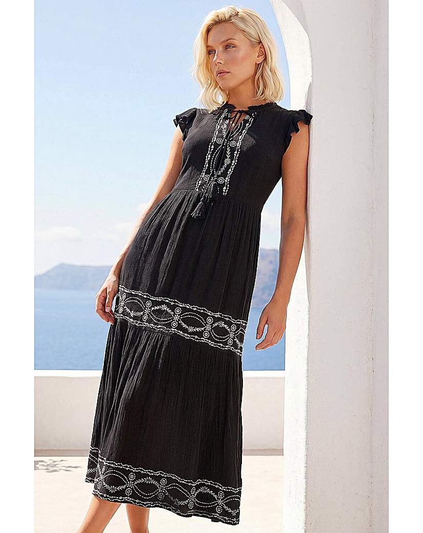 Roman Petite Women's Black Embroidered Dress Size 14 - Image 2