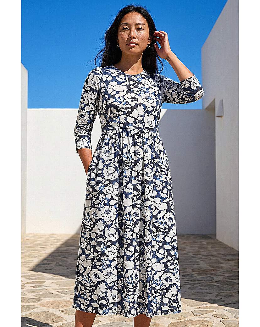Roman Petite Navy Floral Midi Dress Size 10