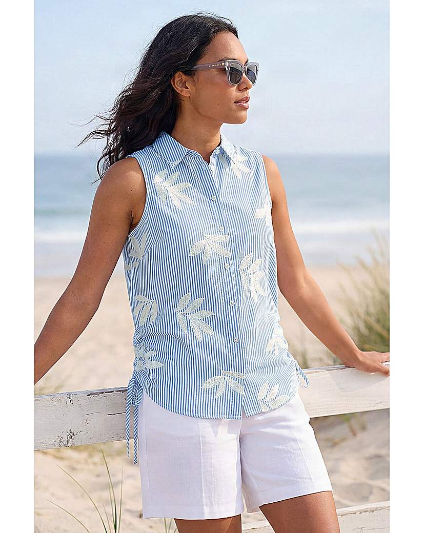 Roman Originals Blue Roman Stripe Leaf Button Up Blouse Size 18