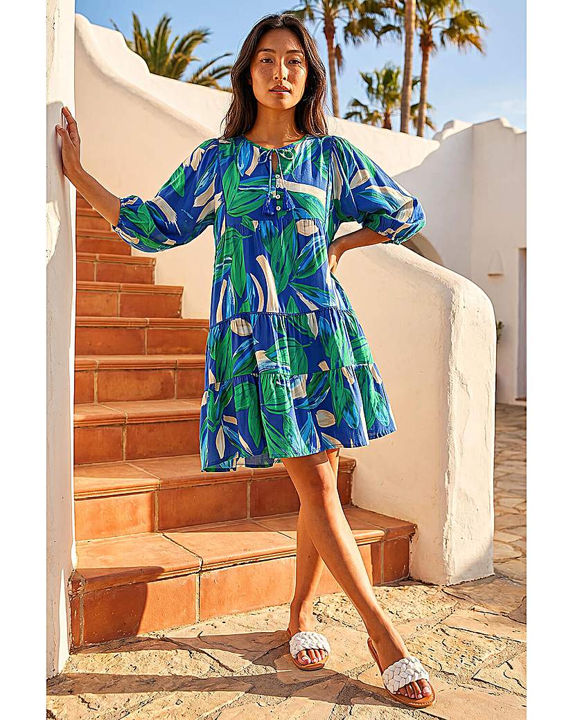 Roman Petite Blue Tiered Tie Front Dress Size 10