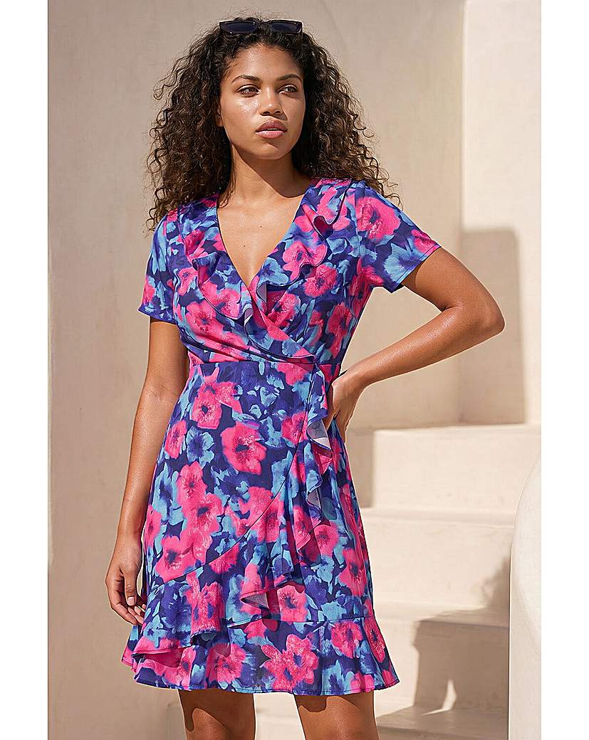 Roman Petite Pink Floral Wrap Dress Size 8